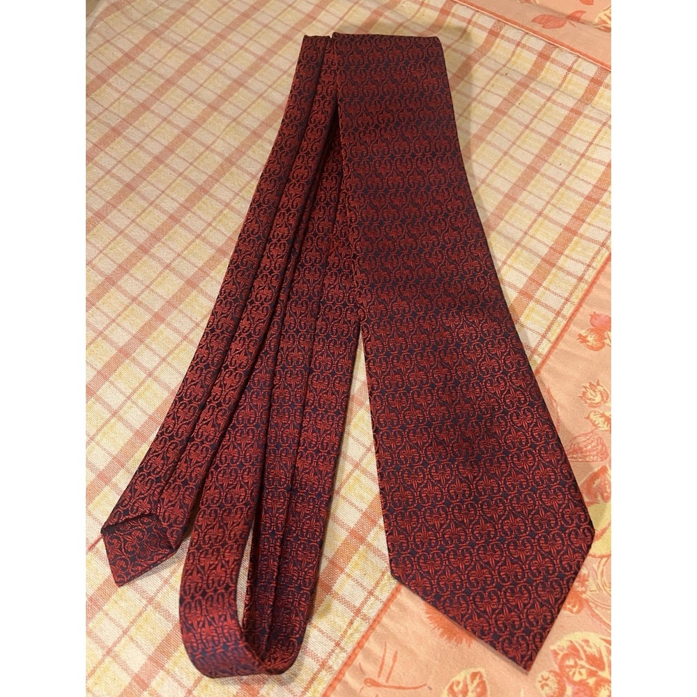 Vintage Trevira Mens Textured Necktie Art Deco Brocade Geometric‎ Red Blue Retro